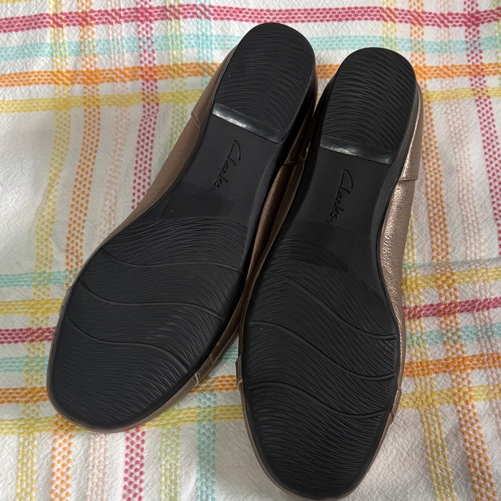 Clarks Metallic Bronze Ballet Flats with Gold Buckle Accent - Picture 3 of 4